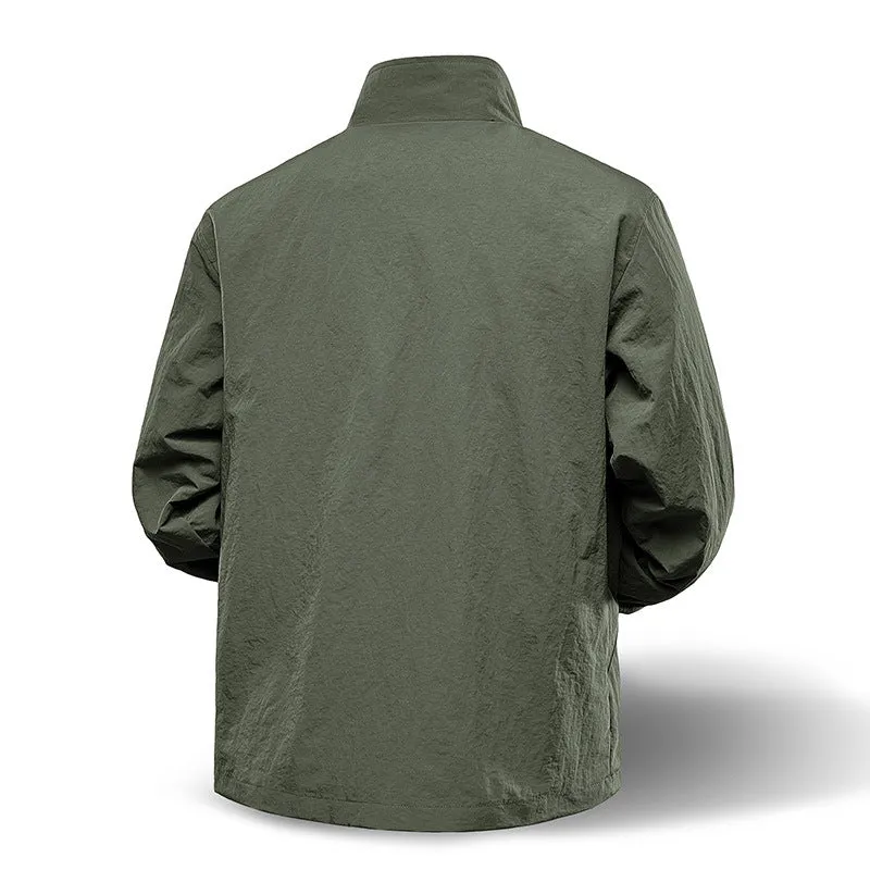 Herren Leichte technische Zip‑Jacke mit Stehkragen, Raglanärmeln & Utility‑Einsätzen Drune
