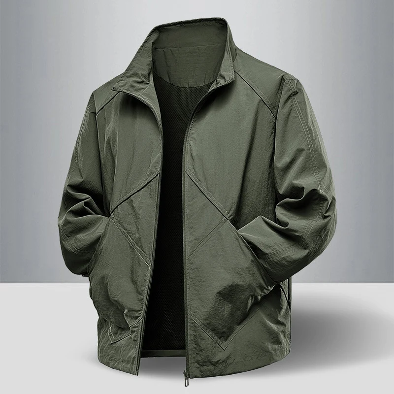 Herren Leichte technische Zip‑Jacke mit Stehkragen, Raglanärmeln & Utility‑Einsätzen Drune