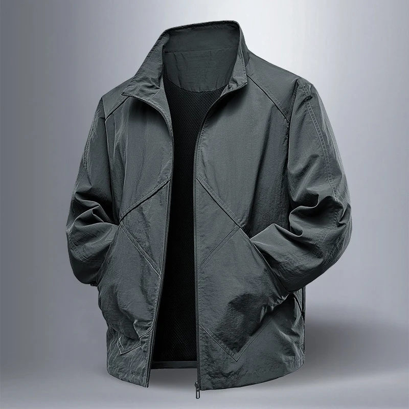 Herren Leichte technische Zip‑Jacke mit Stehkragen, Raglanärmeln & Utility‑Einsätzen Drune