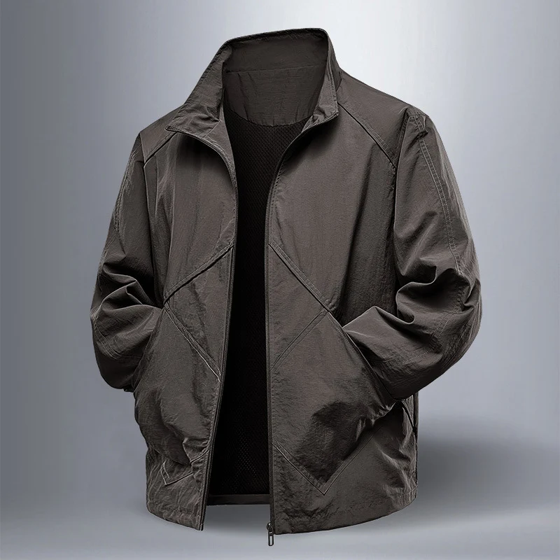 Herren Leichte technische Zip‑Jacke mit Stehkragen, Raglanärmeln & Utility‑Einsätzen Drune