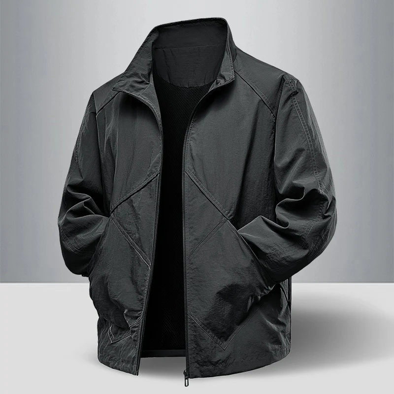 Herren Leichte technische Zip‑Jacke mit Stehkragen, Raglanärmeln & Utility‑Einsätzen Drune