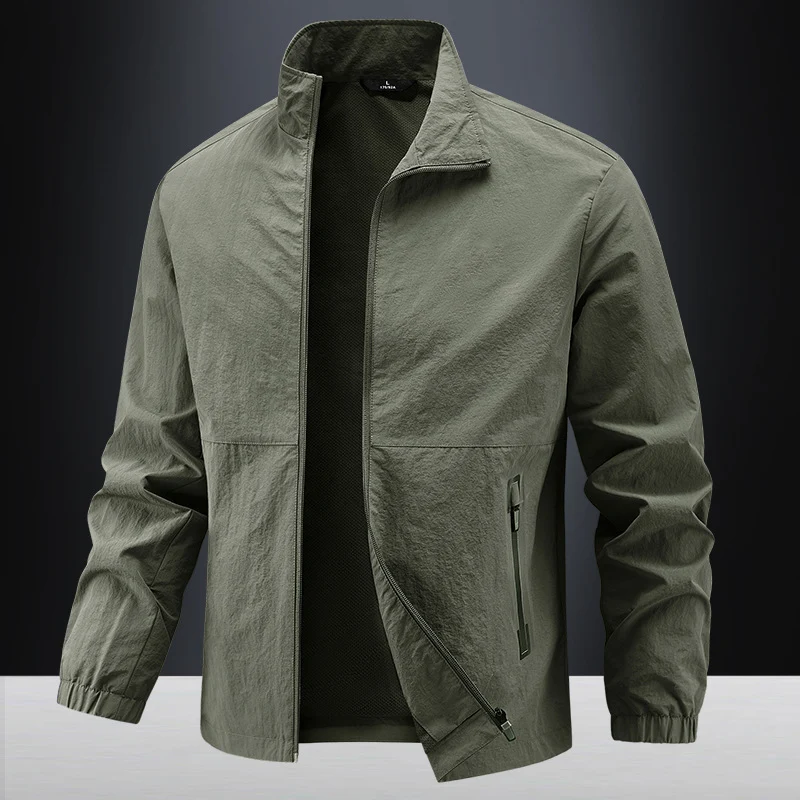 Herren Leichte technische Übergangsjacke mit Stehkragen atmungsaktivem Mesh-Futter und wasserabweisenden Reißverschlusstaschen Drune