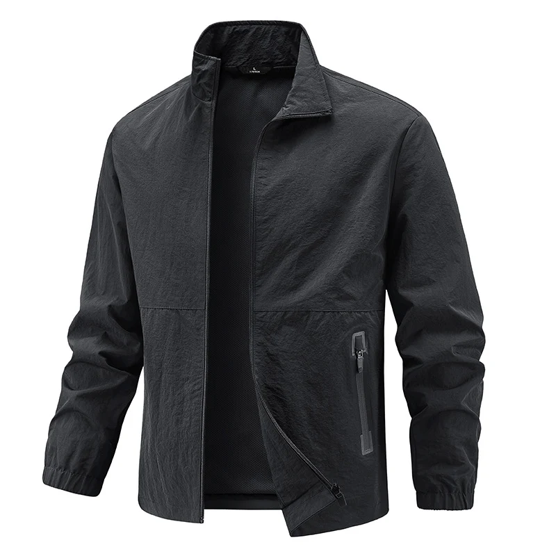 Herren Leichte technische Übergangsjacke mit Stehkragen atmungsaktivem Mesh-Futter und wasserabweisenden Reißverschlusstaschen Drune