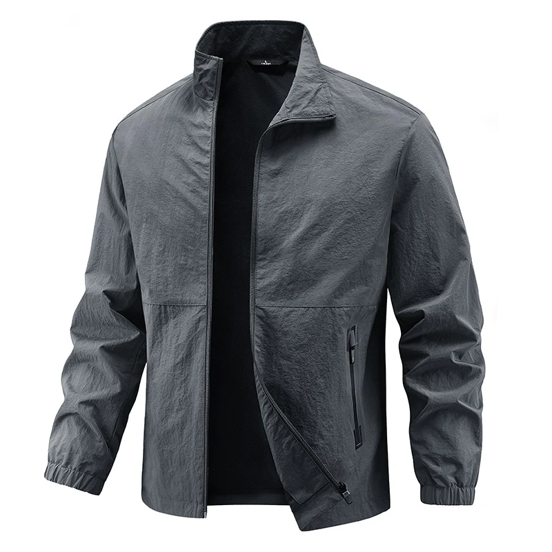 Herren Leichte technische Übergangsjacke mit Stehkragen atmungsaktivem Mesh-Futter und wasserabweisenden Reißverschlusstaschen Drune