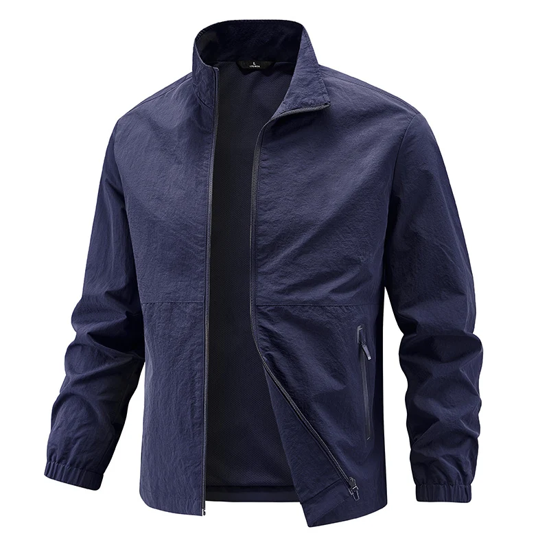 Herren Leichte technische Übergangsjacke mit Stehkragen atmungsaktivem Mesh-Futter und wasserabweisenden Reißverschlusstaschen Drune