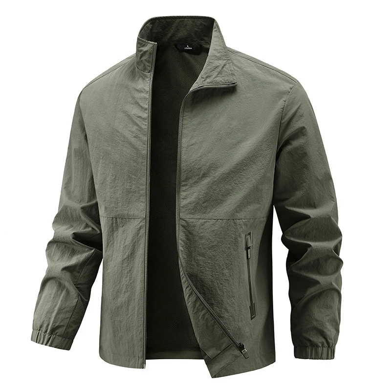 Herren Leichte technische Übergangsjacke mit Stehkragen atmungsaktivem Mesh-Futter und wasserabweisenden Reißverschlusstaschen Drune