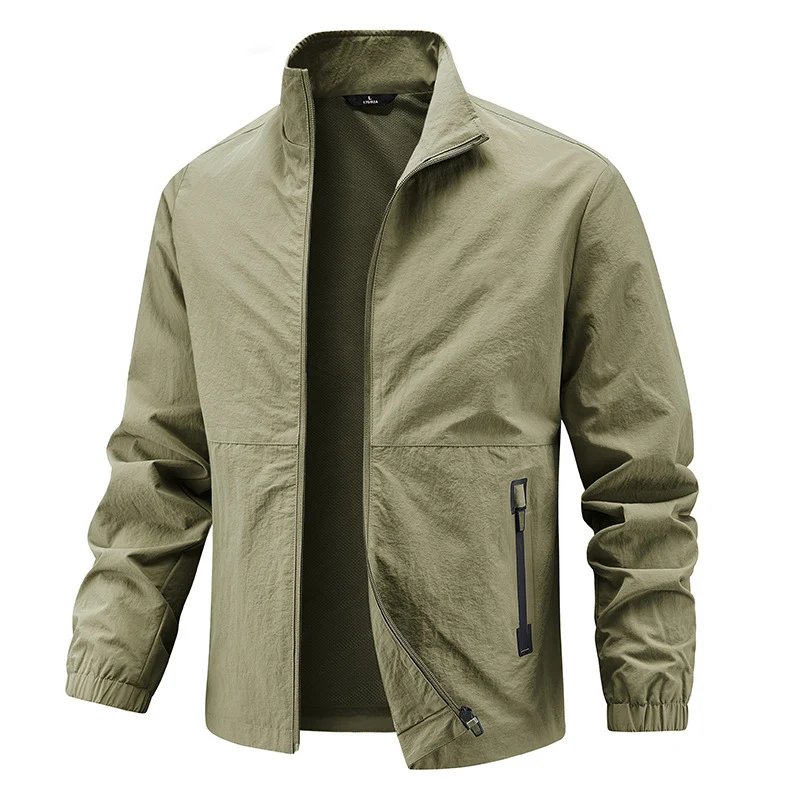 Herren Leichte technische Übergangsjacke mit Stehkragen atmungsaktivem Mesh-Futter und wasserabweisenden Reißverschlusstaschen Drune