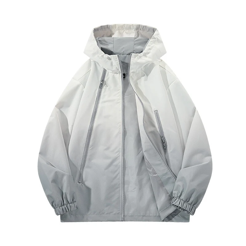 Herren Leichte Kapuzen-Windjacke mit asymmetrischen Reißverschlusstaschen und verstellbarem Saum Drune