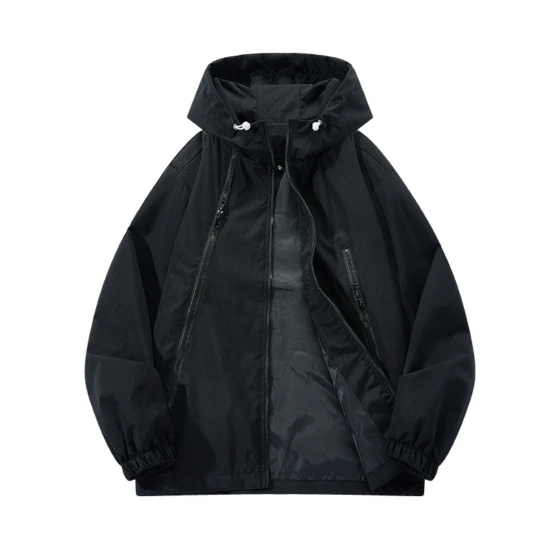 Herren Leichte Kapuzen-Windjacke mit asymmetrischen Reißverschlusstaschen und verstellbarem Saum Drune