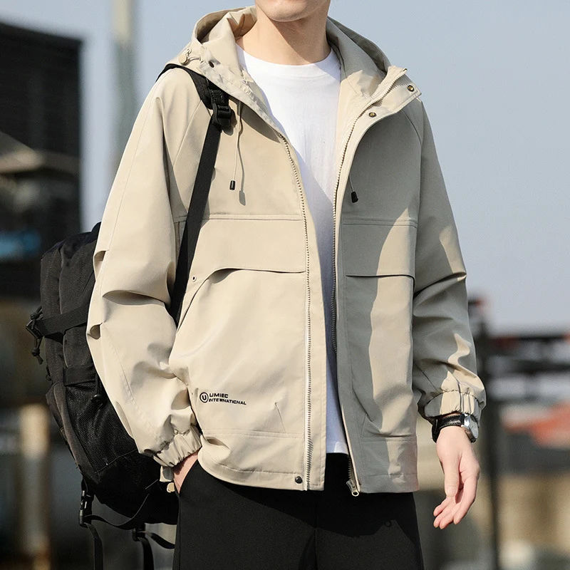 Herren Leichte Kapuzen-Utility-Windjacke mit großen Pattentaschen und elastischen Bündchen Drune