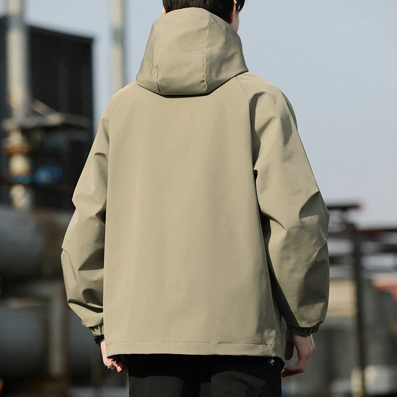 Herren Leichte Kapuzen-Utility-Windjacke mit großen Pattentaschen und elastischen Bündchen Drune
