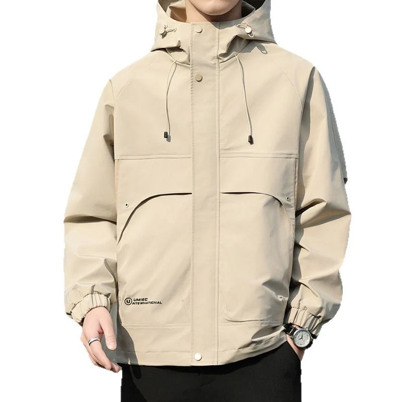 Herren Leichte Kapuzen-Utility-Windjacke mit großen Pattentaschen und elastischen Bündchen Drune