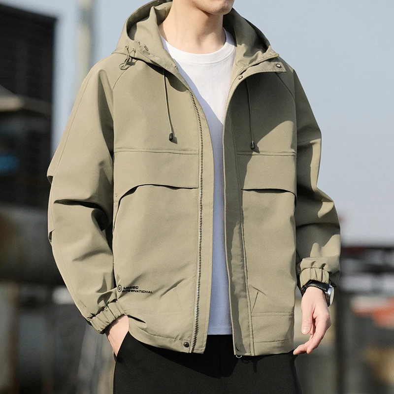 Herren Leichte Kapuzen-Utility-Windjacke mit großen Pattentaschen und elastischen Bündchen Drune