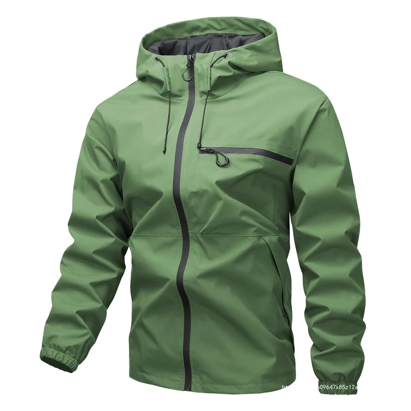 Herren Leichte dreilagige Softshell-Regenjacke mit verschweißten Reißverschlüssen, Kapuze und Brustreißverschluss Drune