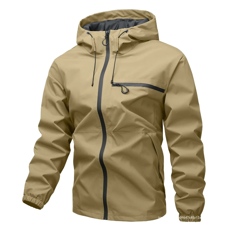 Herren Leichte dreilagige Softshell-Regenjacke mit verschweißten Reißverschlüssen, Kapuze und Brustreißverschluss Drune