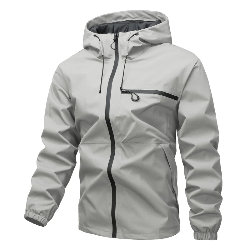Herren Leichte dreilagige Softshell-Regenjacke mit verschweißten Reißverschlüssen, Kapuze und Brustreißverschluss Drune