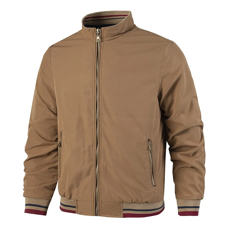 Herren Leichte Bomberjacke im Vintage‑Look mit Stehkragen, Reißverschlusstaschen und gestreiften Rippbündchen Drune