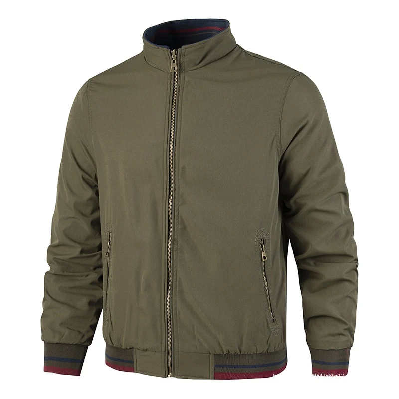 Herren Leichte Bomberjacke im Vintage‑Look mit Stehkragen, Reißverschlusstaschen und gestreiften Rippbündchen Drune