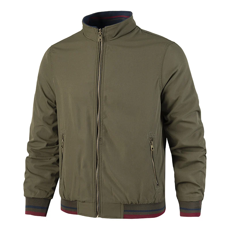 Herren Leichte Bomberjacke im Vintage‑Look mit Stehkragen, Reißverschlusstaschen und gestreiften Rippbündchen Drune