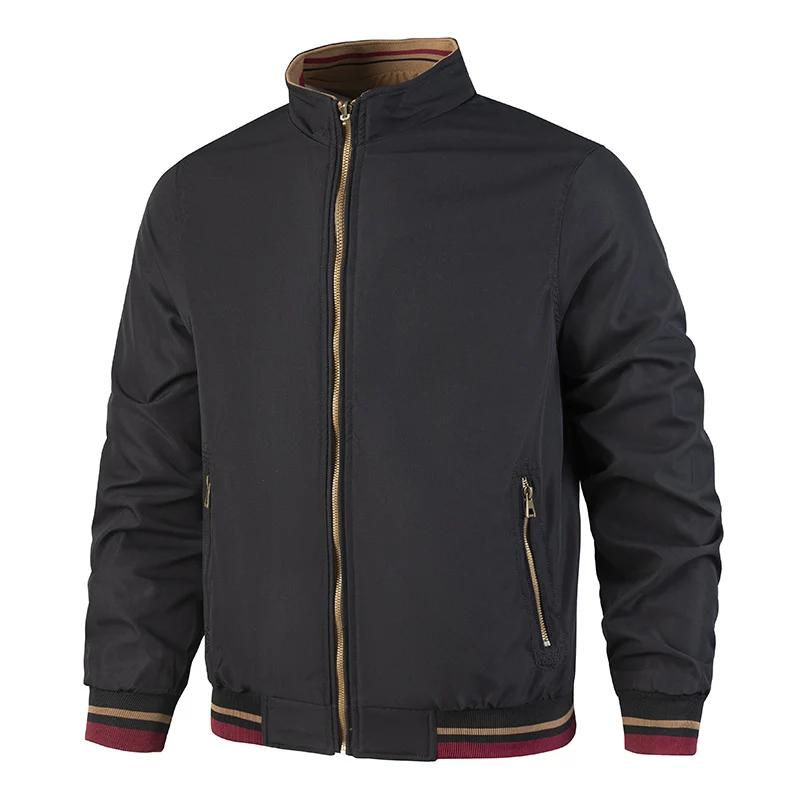 Herren Leichte Bomberjacke im Vintage‑Look mit Stehkragen, Reißverschlusstaschen und gestreiften Rippbündchen Drune