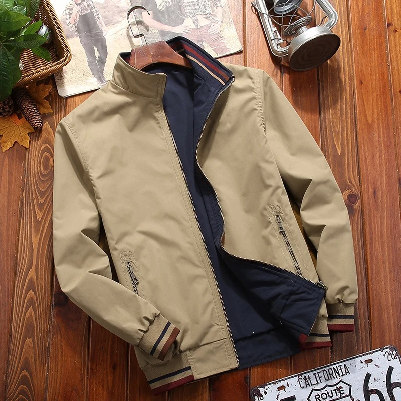 Herren Leichte Bomberjacke im urbanen Utility‑Look mit gestreiften Rippbündchen & Reißverschlusstaschen Drune
