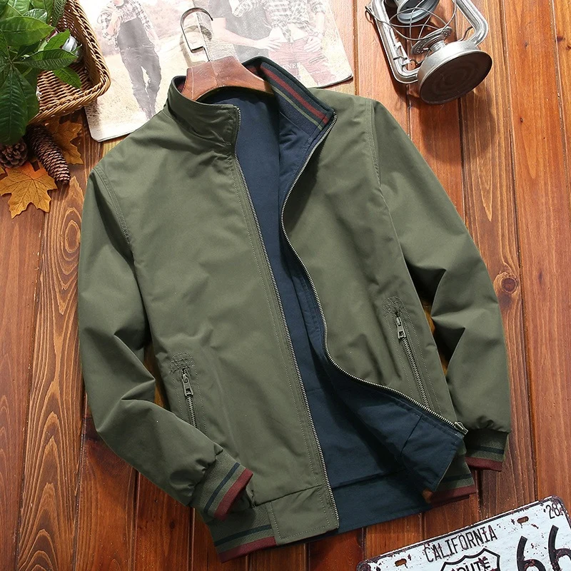 Herren Leichte Bomberjacke im urbanen Utility‑Look mit gestreiften Rippbündchen & Reißverschlusstaschen Drune