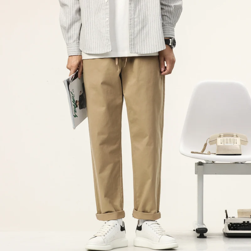 Herren Leichte Baumwoll-Mix-Hose mit elastischem Kordelbund und geradem Bein Drune