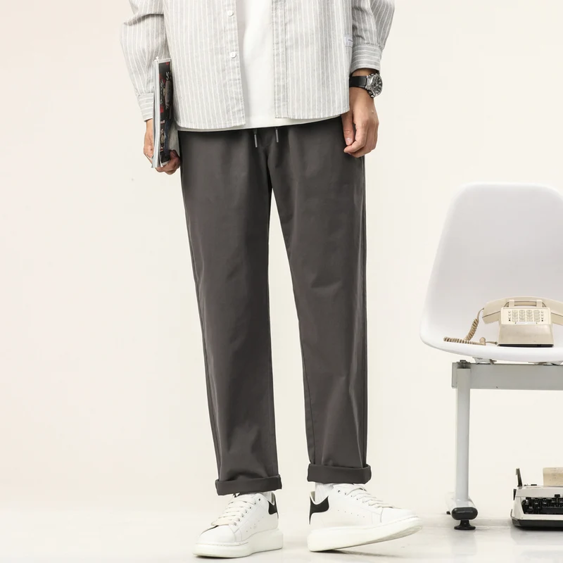 Herren Leichte Baumwoll-Mix-Hose mit elastischem Kordelbund und geradem Bein Drune