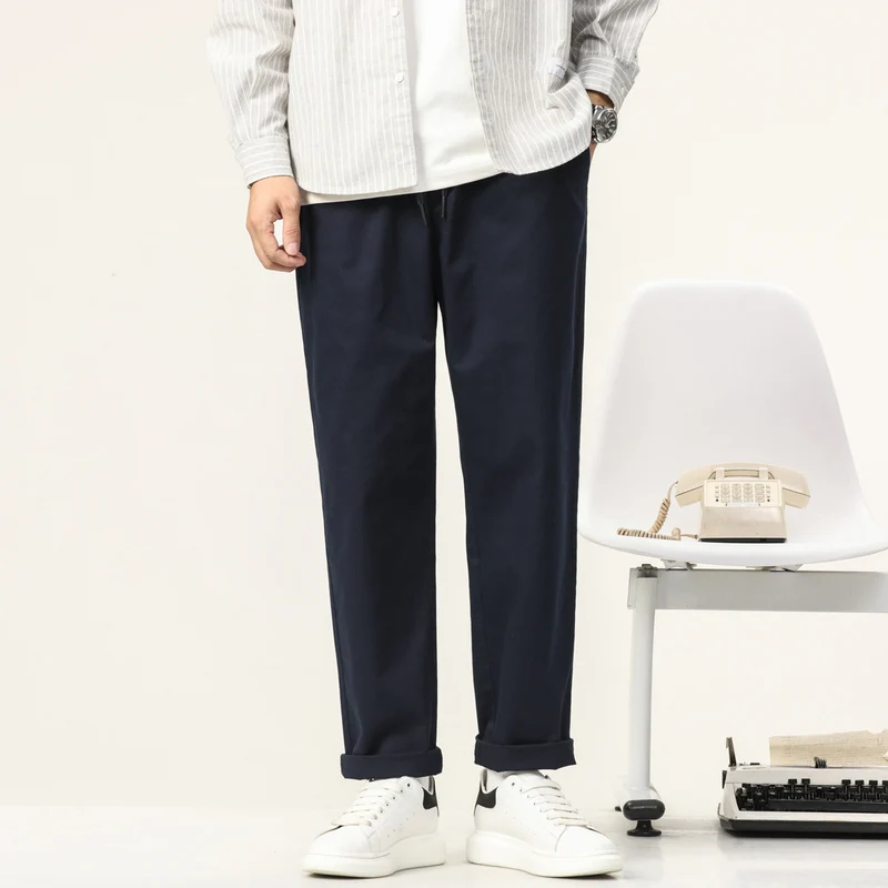 Herren Leichte Baumwoll-Mix-Hose mit elastischem Kordelbund und geradem Bein Drune