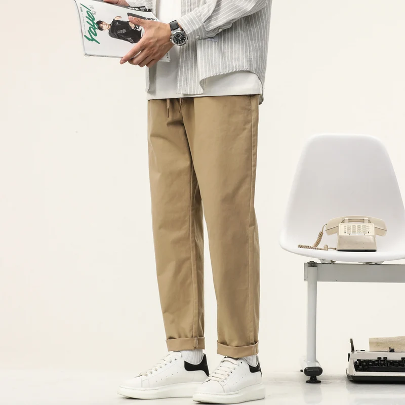 Herren Leichte Baumwoll-Mix-Hose mit elastischem Kordelbund und geradem Bein Drune