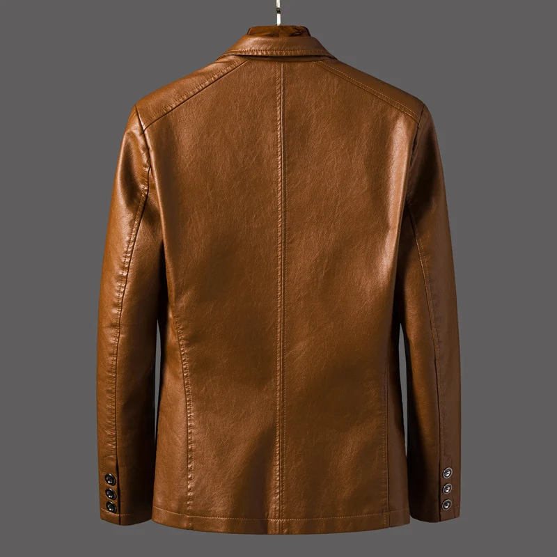Herren Lederblazer im Sakko-Schnitt mit Reverskragen und Pattentaschen Drune
