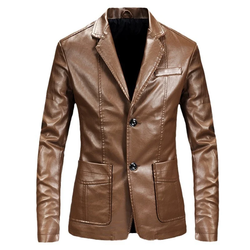 Herren Lederblazer im Sakko-Schnitt mit Reverskragen und Pattentaschen Drune