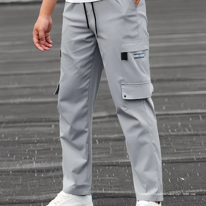 Herren Lässige technische Cargohose mit Multifachtaschen, Tunnelzugbund und geradem Bein Drune