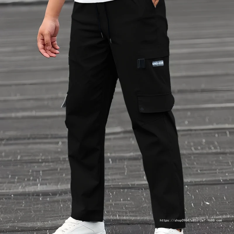 Herren Lässige technische Cargohose mit Multifachtaschen, Tunnelzugbund und geradem Bein Drune