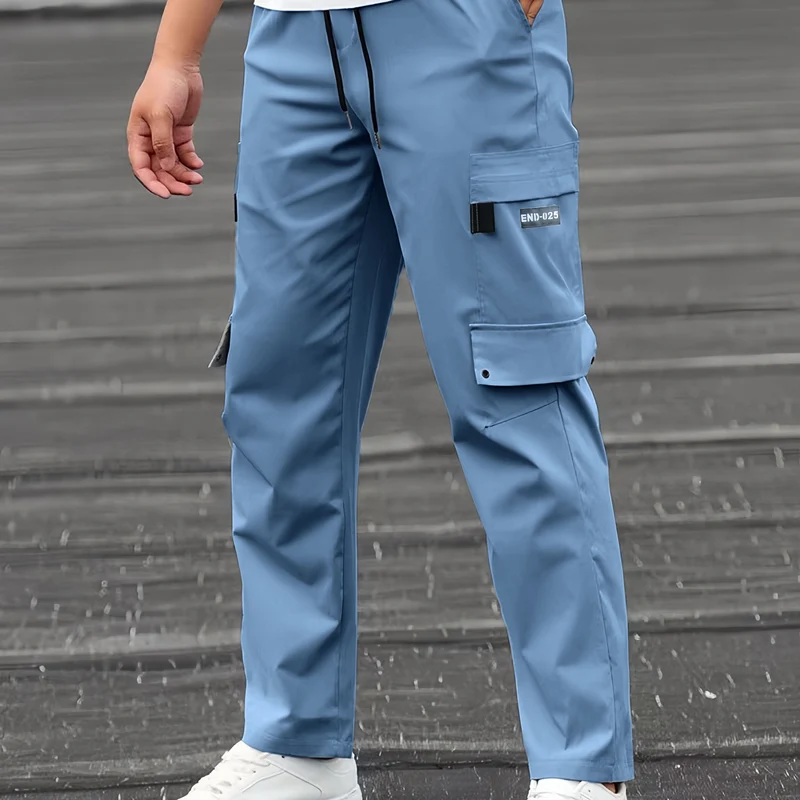 Herren Lässige technische Cargohose mit Multifachtaschen, Tunnelzugbund und geradem Bein Drune