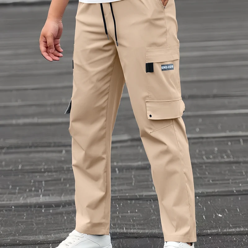 Herren Lässige technische Cargohose mit Multifachtaschen, Tunnelzugbund und geradem Bein Drune