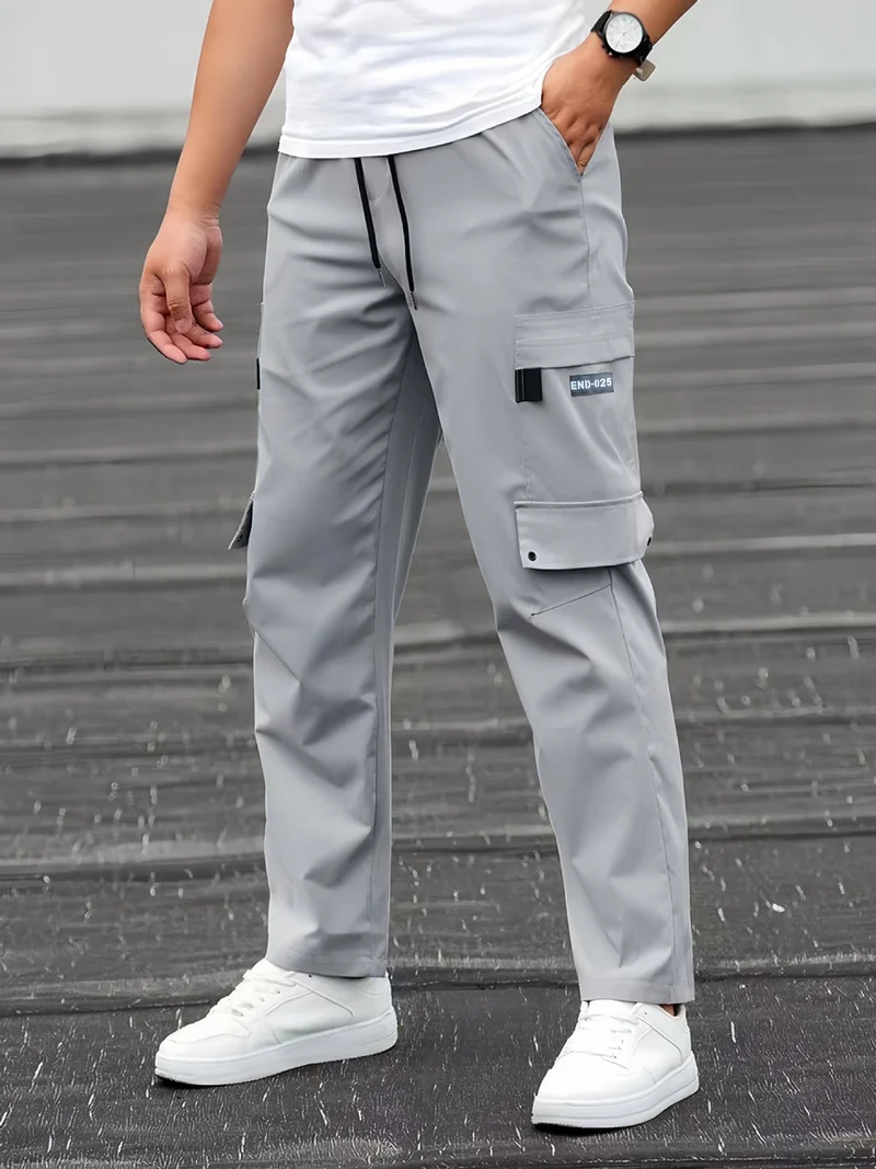 Herren Lässige technische Cargohose mit Multifachtaschen, Tunnelzugbund und geradem Bein Drune