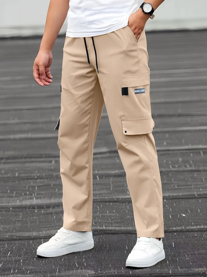 Herren Lässige technische Cargohose mit Multifachtaschen, Tunnelzugbund und geradem Bein Drune