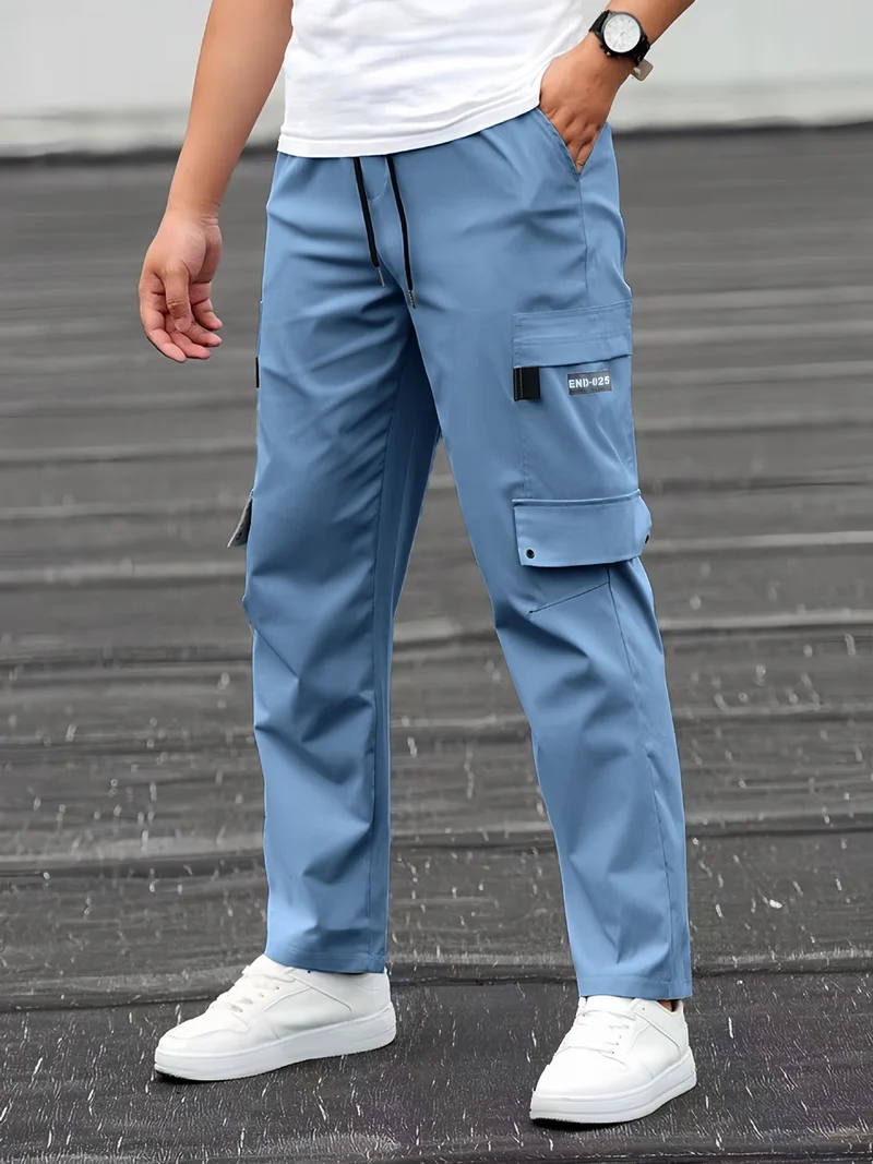 Herren Lässige technische Cargohose mit Multifachtaschen, Tunnelzugbund und geradem Bein Drune