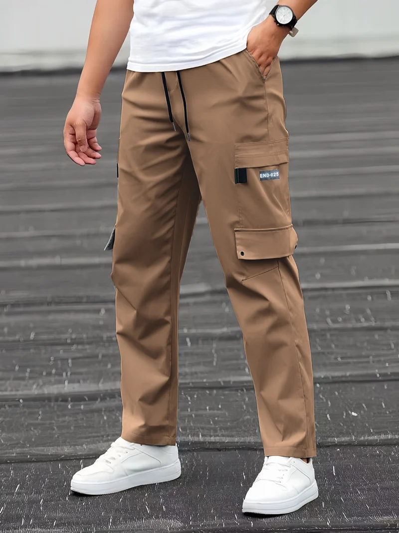 Herren Lässige technische Cargohose mit Multifachtaschen, Tunnelzugbund und geradem Bein Drune