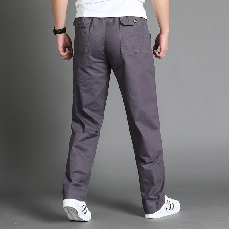 Herren Lässige Canvas-Chinohose mit elastischem Tunnelzugbund, aufgesetzten Taschen & geradem Bein Drune