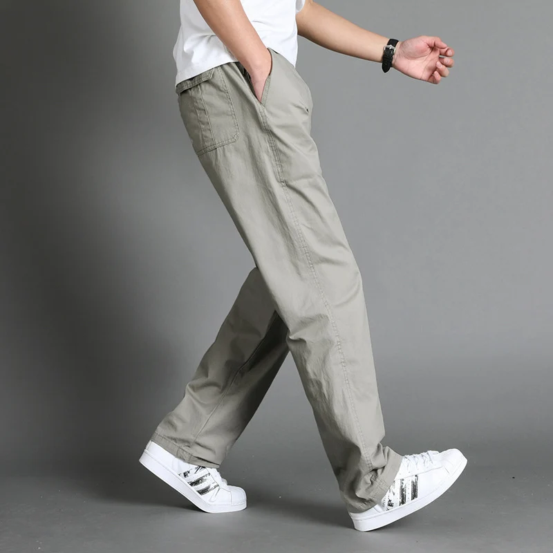 Herren Lässige Canvas-Chinohose mit elastischem Tunnelzugbund, aufgesetzten Taschen & geradem Bein Drune