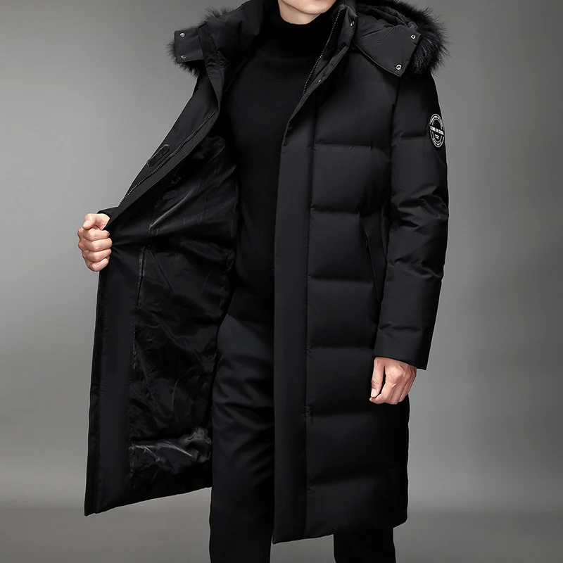 Herren Lang geschnittener Slim-Fit Steppparka mit abnehmbarer Kapuze und Thermofutter Drune