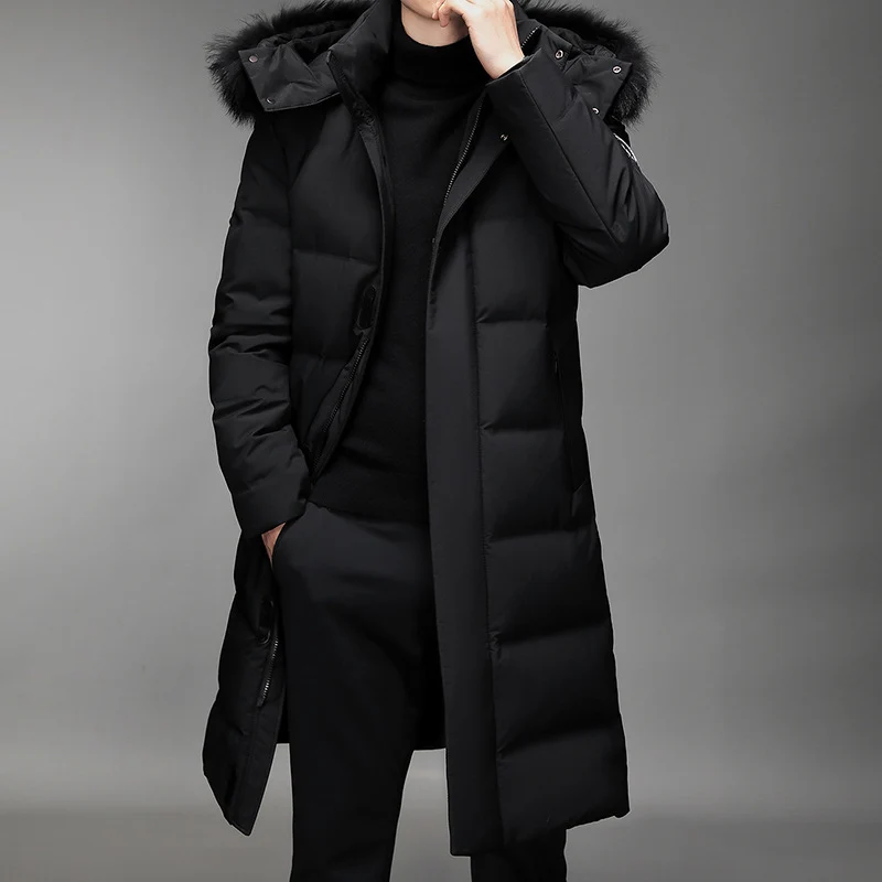Herren Lang geschnittener Slim-Fit Steppparka mit abnehmbarer Kapuze und Thermofutter Drune