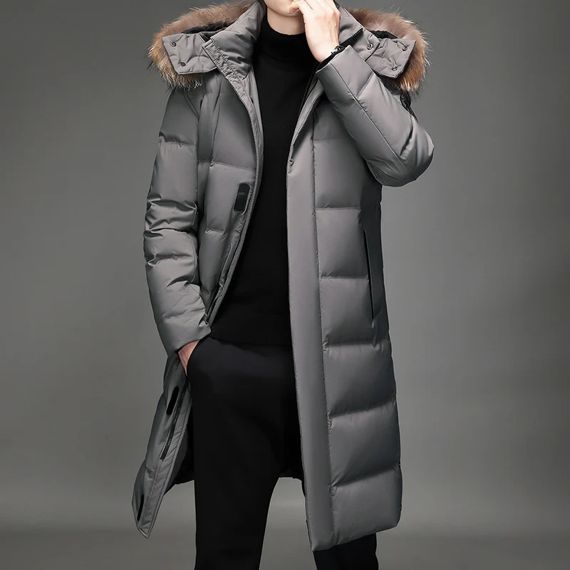Herren Lang geschnittener Slim-Fit Steppparka mit abnehmbarer Kapuze und Thermofutter Drune