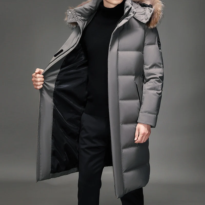 Herren Lang geschnittener Slim-Fit Steppparka mit abnehmbarer Kapuze und Thermofutter Drune