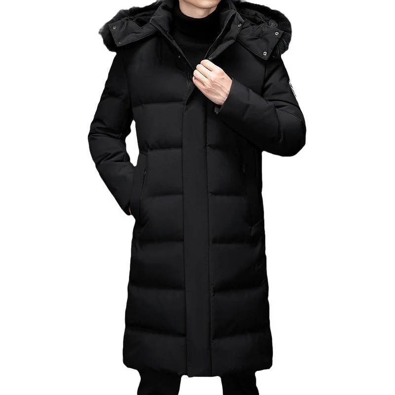 Herren Lang geschnittener Slim-Fit Steppparka mit abnehmbarer Kapuze und Thermofutter Drune
