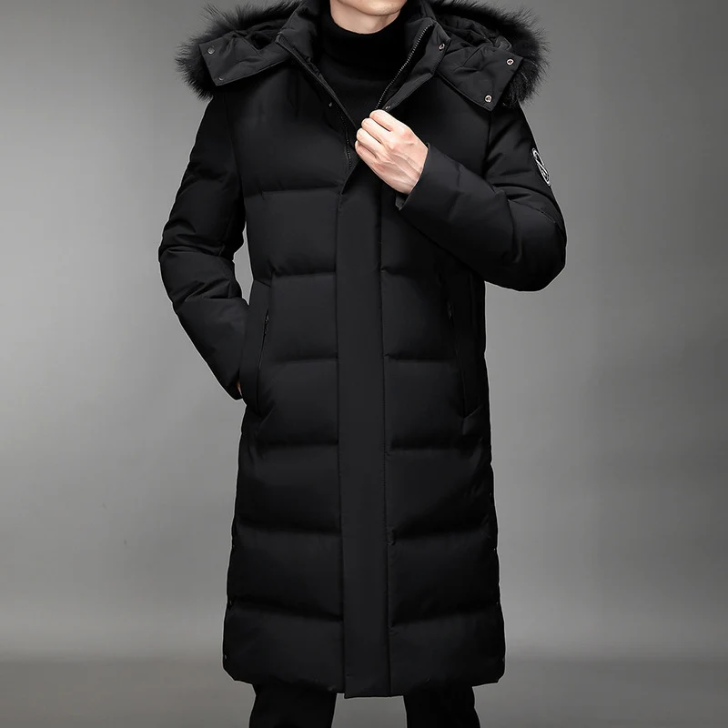 Herren Lang geschnittener Slim-Fit Steppparka mit abnehmbarer Kapuze und Thermofutter Drune
