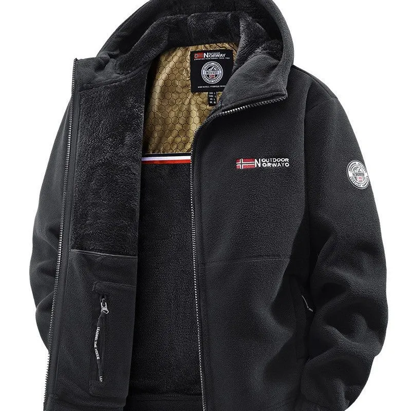 Herren Kuschelige Fleece‑Kapuzenjacke mit Teddyfutter, windabweisend und Reißverschlusstaschen Drune