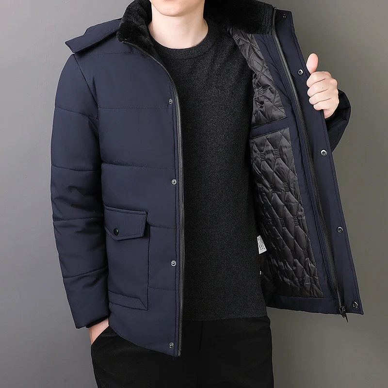 Herren Kurz geschnittene gesteppte Thermo-Steppjacke mit gesteppter Innenfütterung und Kunstfellkragen Drune